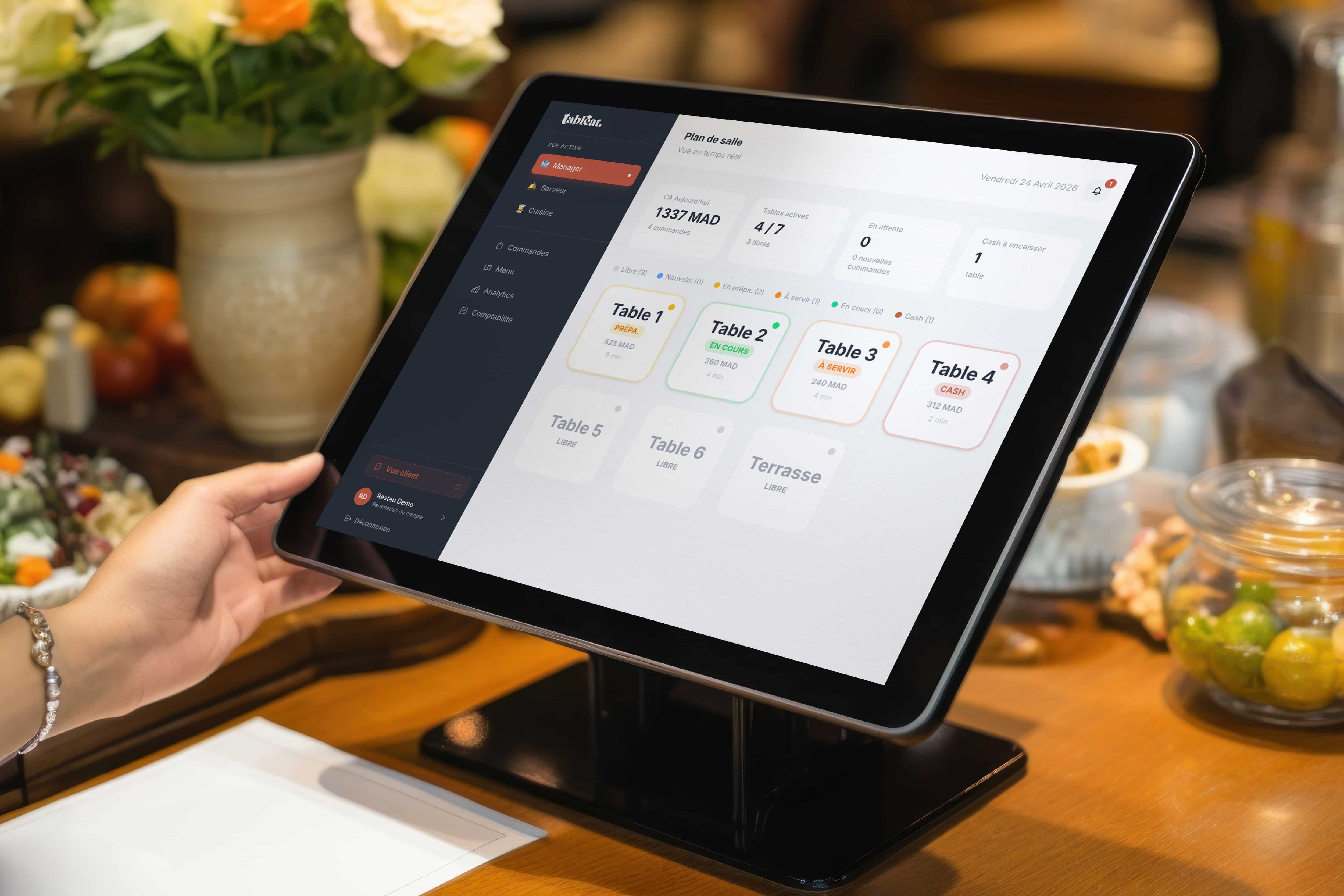 Dashboard manager, serveur et cuisine Tableat